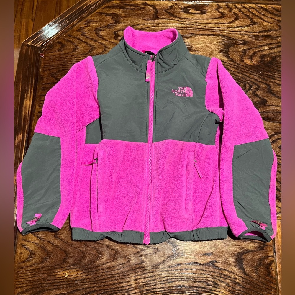 THE NORTH FACE PINK BLACK DENALI FLEECE FULL ZIP JACKET YOUTH GIRLS XS X Small 6